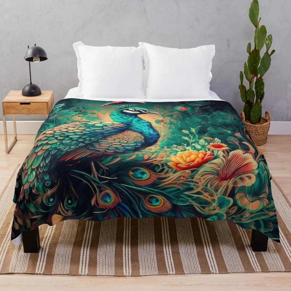 

Peacock Throw Blanket Anti Shedding Soft Fuzzy Blanket for Home