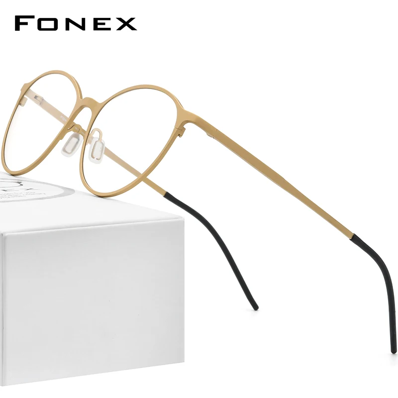 FONEX Pure Titanium Glasses Frames Women Brand Design Vintage Retro Round Eyewear Japanese Ultralight High Quality Eyeglass 8525