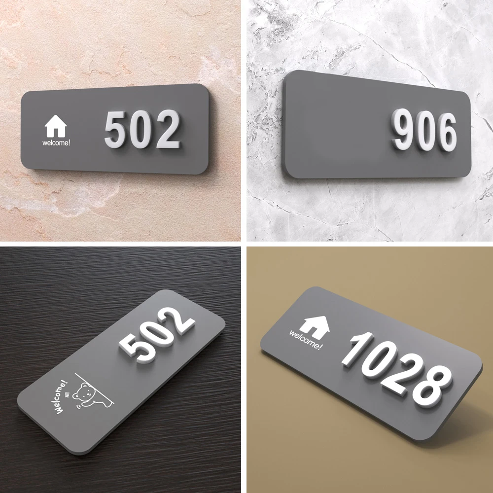 Modern Acrylic house number plate personalized room  digital sticker customized hotel office luxury dorm Logo Home door sign