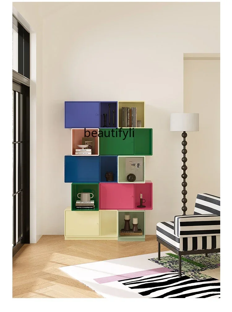 Y Italian minimalist bookcase dopamine furniture wall hanging wall color cabinet combination cream style bookshelf