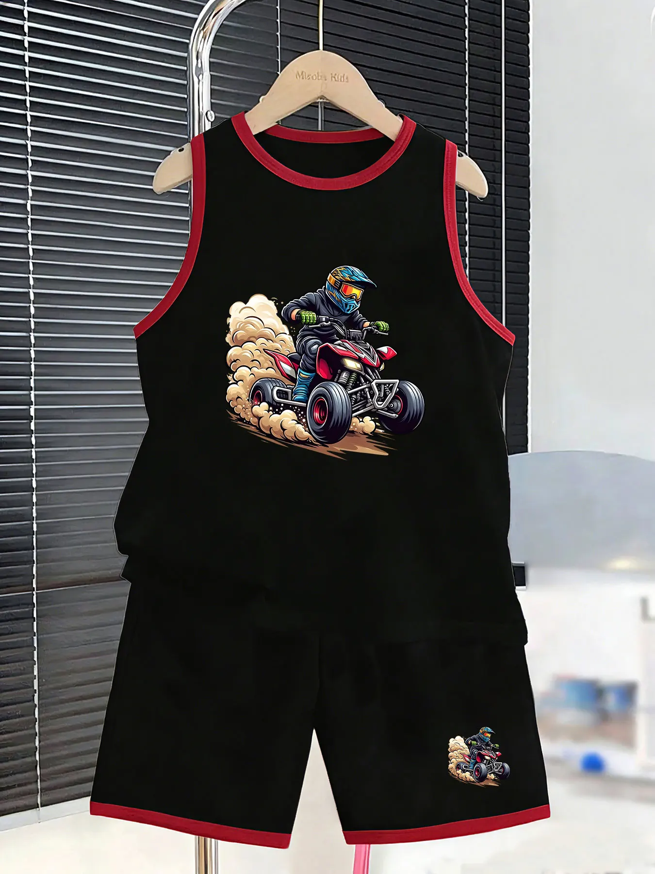 Boys' Colorful Off-Road Themed Tank Top and Shorts Set, Creating Trendy and Cool Summer Outfits. Selected breathable and skin-fr