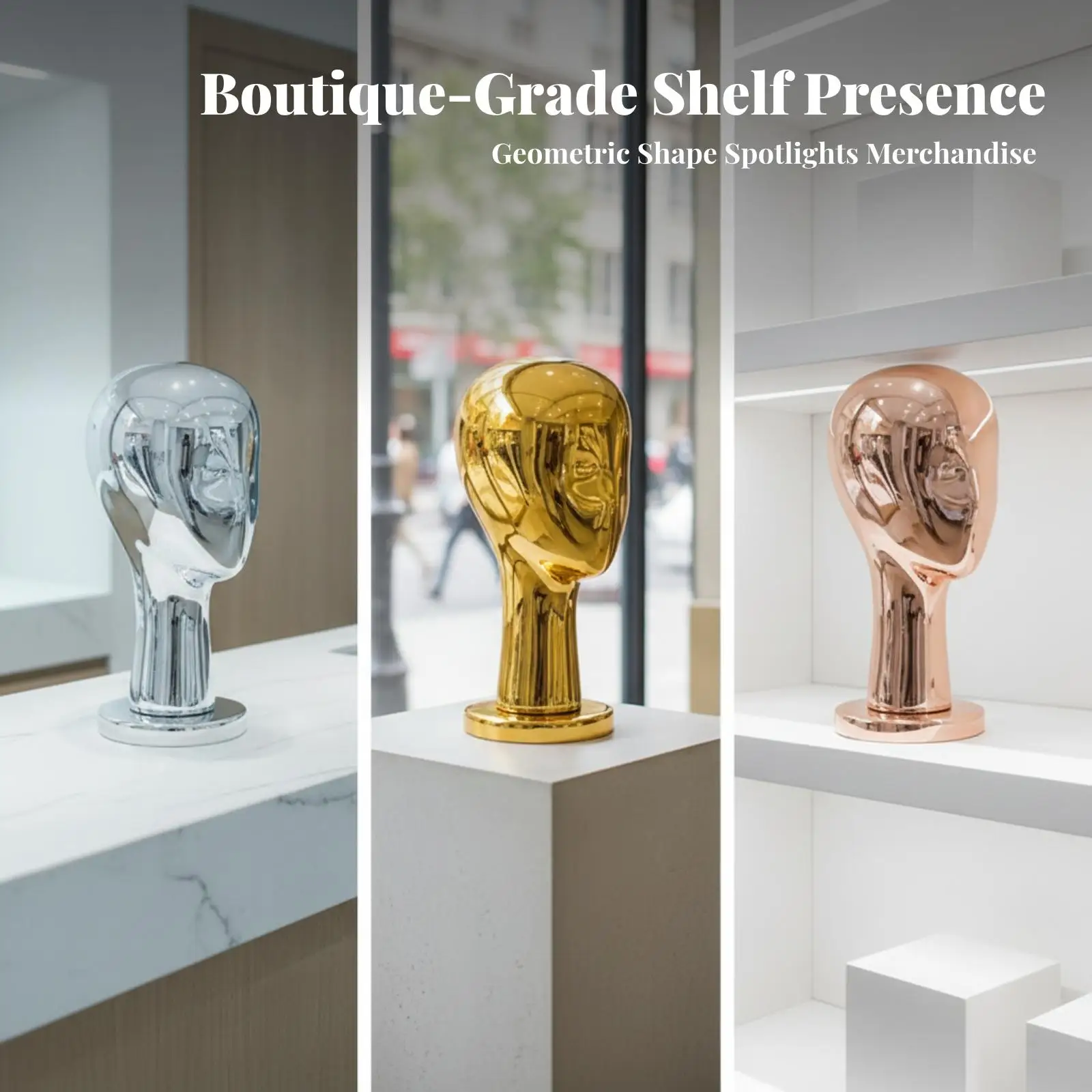 Reflective Electroplated Mannequin Head Smooth Mannequin Head with Round Base