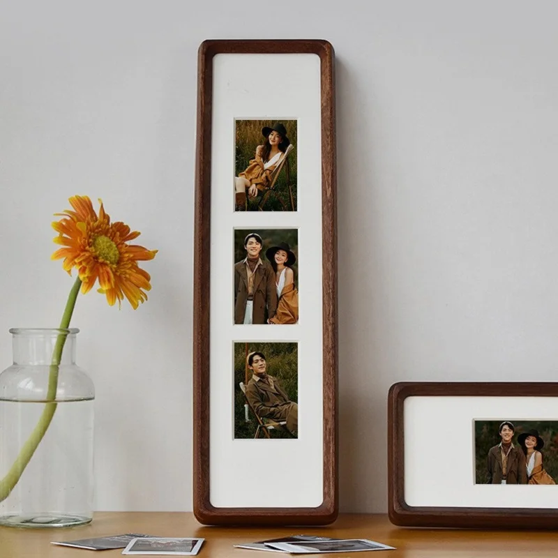 Solid Wood Photo Frame - Creative Long Rectangle Rounded Corner Multi-Photo Display Stand for Wedding and Couples Home Decor