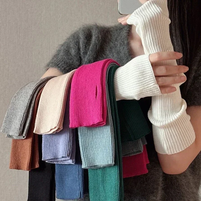 ผู้หญิงถักแขนอุ่นถุงมือยาว Fingerless Mitten ฤดูหนาว Y2K Solid แขนแฟชั่นสบายๆสาวเสื้อผ้า Punk ถุงมือ