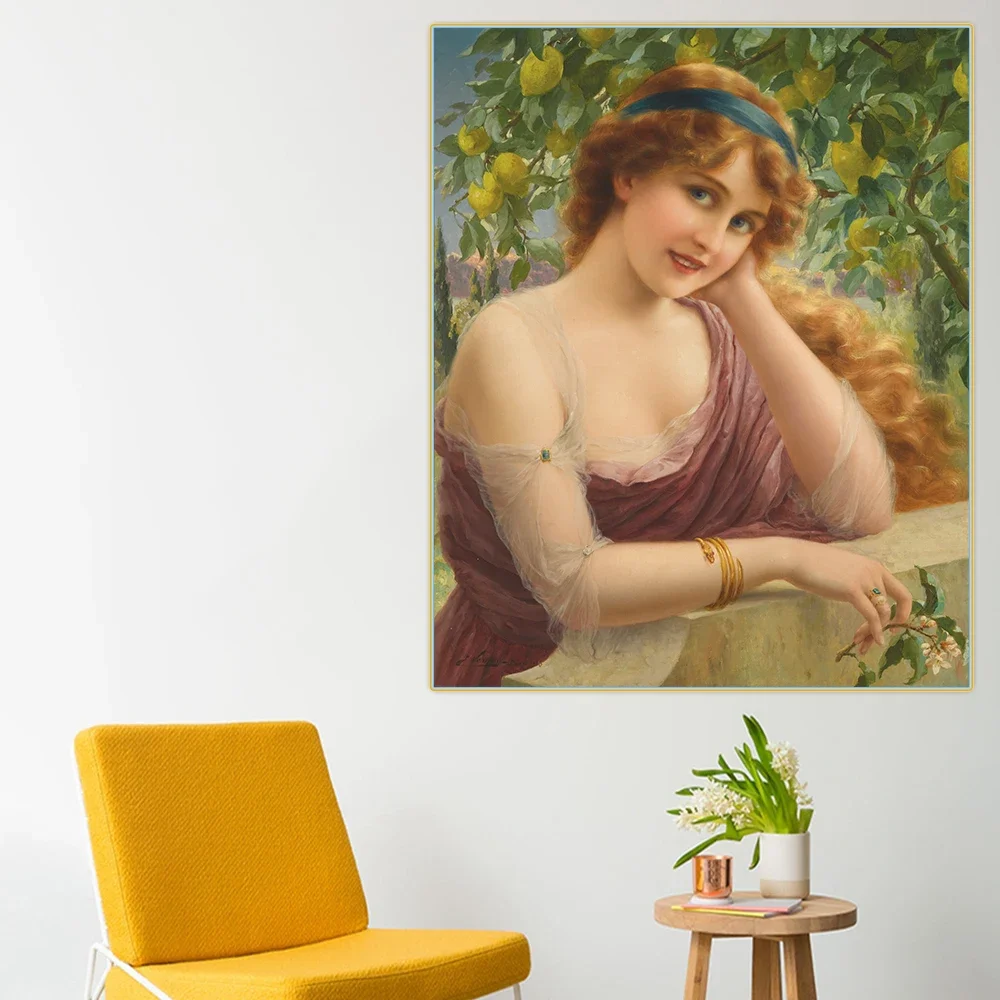 Emile Vernon《Girl In Lemon》Canvas Oil painting Charming beauty Artwork Poster Picture Modern Wall Decor Home Decoration