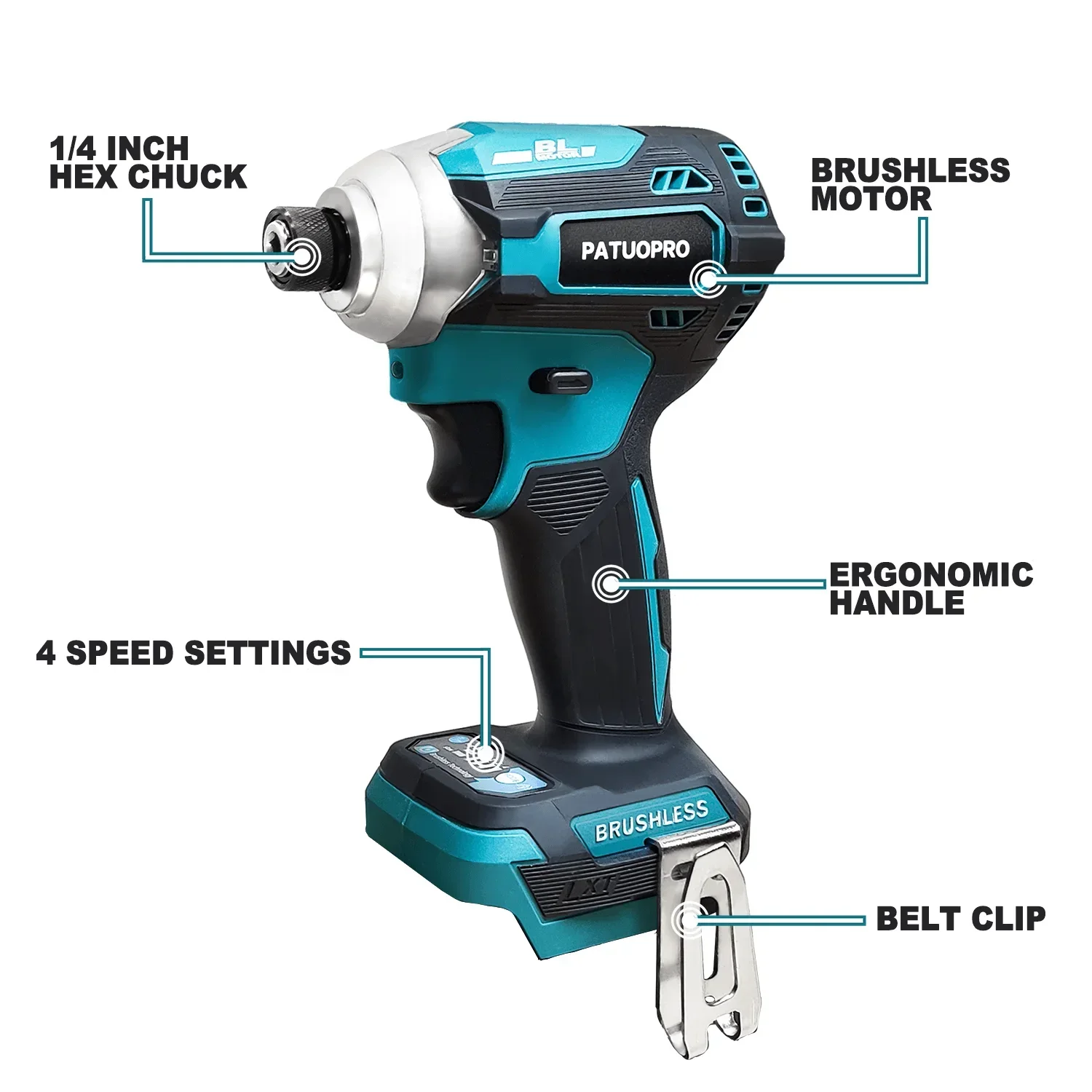 4-Speed Electric Cordless Impact Driver Brushless Rechargeable 1/4-Inch Hex Impact Wrench For Makita 18V Battery(No Battery)