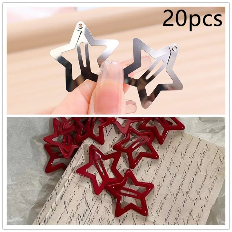 20Pcs Silver Pentagram Star BB Hairclips Girls Y2K Cute Star Barrettes Simple Metal Snap Clip Headdress Hair Jewelry Accessories