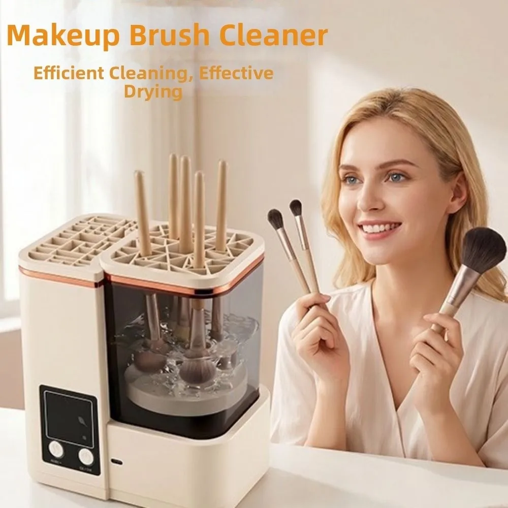 Portable Makeup Brush Cleaning Machine Electric 2 Wash Modes Makeup Brush Cleaner Type-C Charging LCD Timer Makeup Brush Dryer