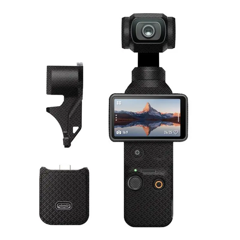 DTB7 Anti-Scratch Video Camera Vinyl Wrap Protective Film for DJI for Osmo Pocket 4, Dragon Scales Black Skin, Reusable