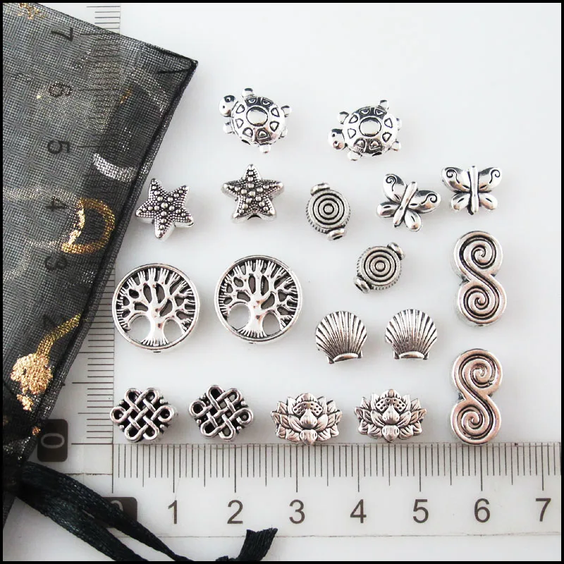 Fashion New Lotus Flower Animal Butterfly Tortoise Tree Star Charms Spacer Bar Beads Tibetan Silver Plated