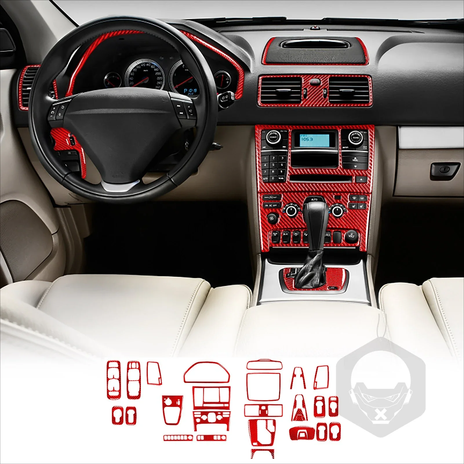 For Volvo XC90 03-07 Steering Wheel Center Control Trend Kit Real Carbon Fiber Car Interior