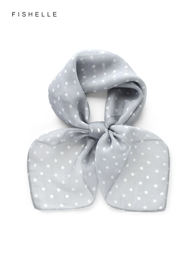 Light gray dots chiffon 100% natural silk scarf gauzy small scarfs women scarves shawl luxury gift headband wrap handkerchief