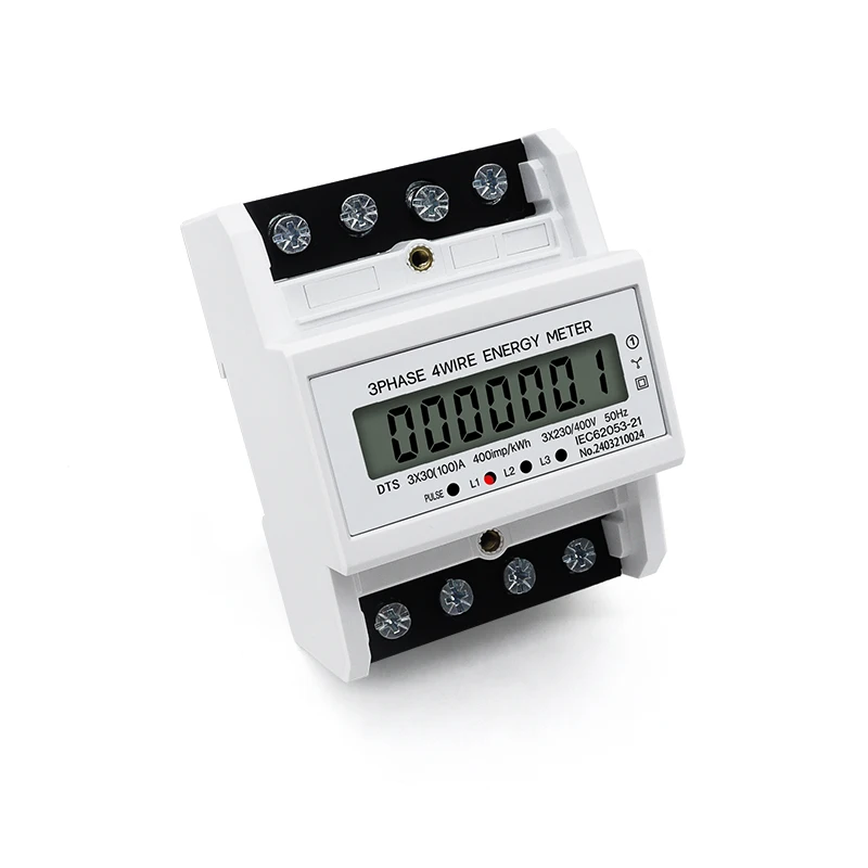 Imagem -02 - Digital Lcd Display Wattmeter Consumo de Energia Medidor Elétrico de Energia Trilho Din Fases Fios Kwh 3x30 100a 230v 50hz 60hz Dts024