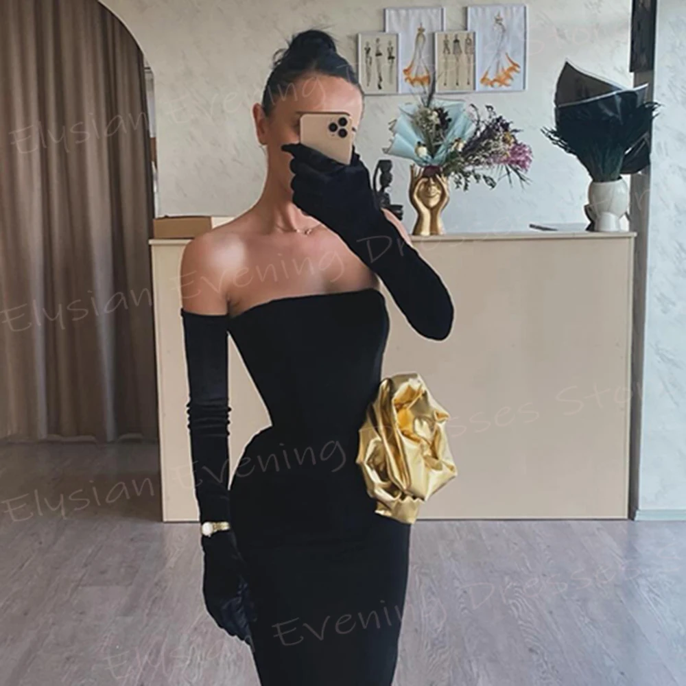 Charming Black Women's Mermaid Classic Evening Dresses Elegant Strapless Prom Gowns Modern Sleeveless Formal Party فساتين سهرة