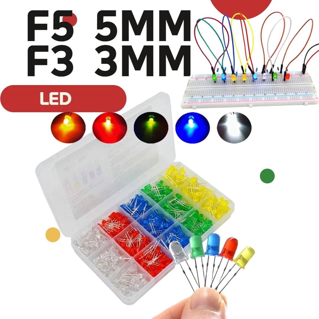 500-100PCS/lot 3mm 5mm F3 F5 Round LED Ultra Bright White Green Yellow Blue White Red Light Emitting Diode For Diy Kit