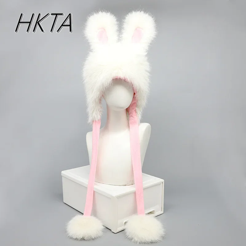 

Lolita Cute Soft Cute Original Long Lop-eared Rabbit Warm Hat Caps Girl Sweet Cute Long Plush Hat Rabbit Ears White Cap Hats