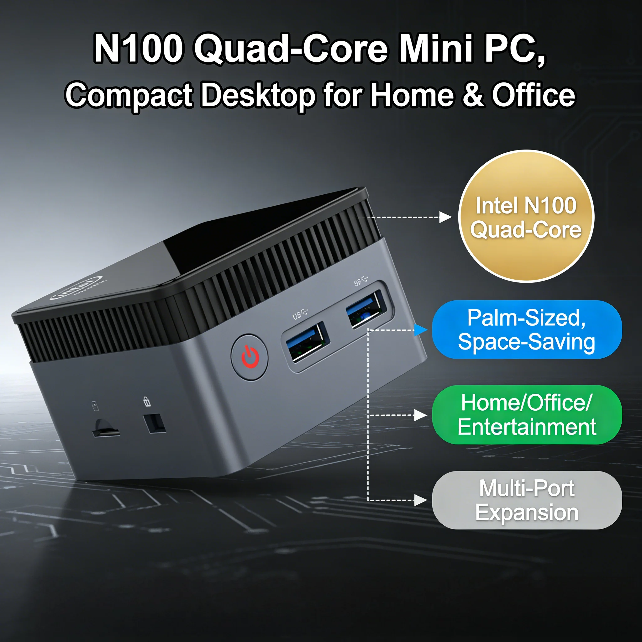 Intel N100 Mini PC 4-Core Small Host Micro Computer for Home Office Entertainment 8GB 16GB DDR4 SSD Windows 11