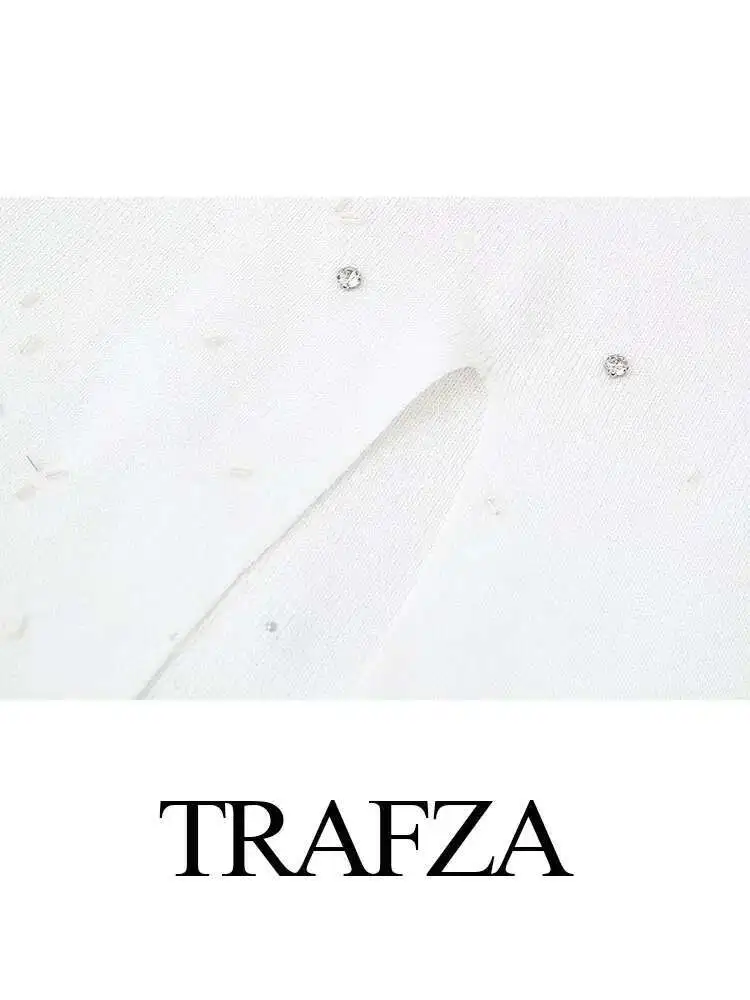 Neue Sommer Frauen Chic Mode Stricken Weiß Perlen Dünnen Rock Weibliche Elegante Casual Elastische Taille Mittlere Waden Schlitz Saum Röcke