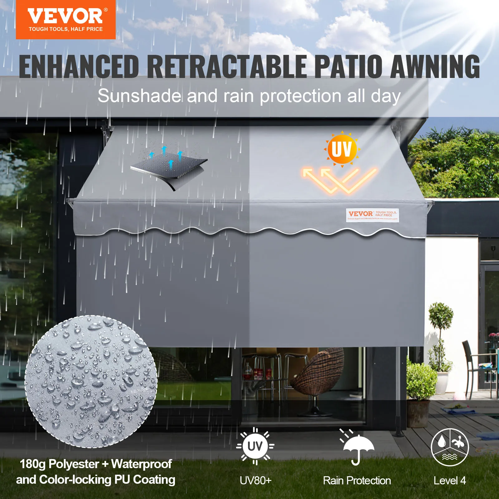 VEVOR Manual Retractable AwningAdjustable Patio Door Window Awning Canopy with 39