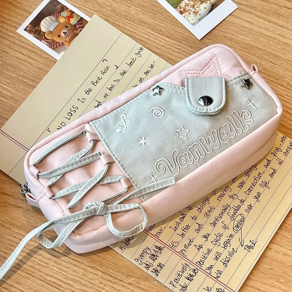 Portable Drawstring Design Pen Bag Zipper Large Capacity Pencil Case Multifunctional Pen Box School Office