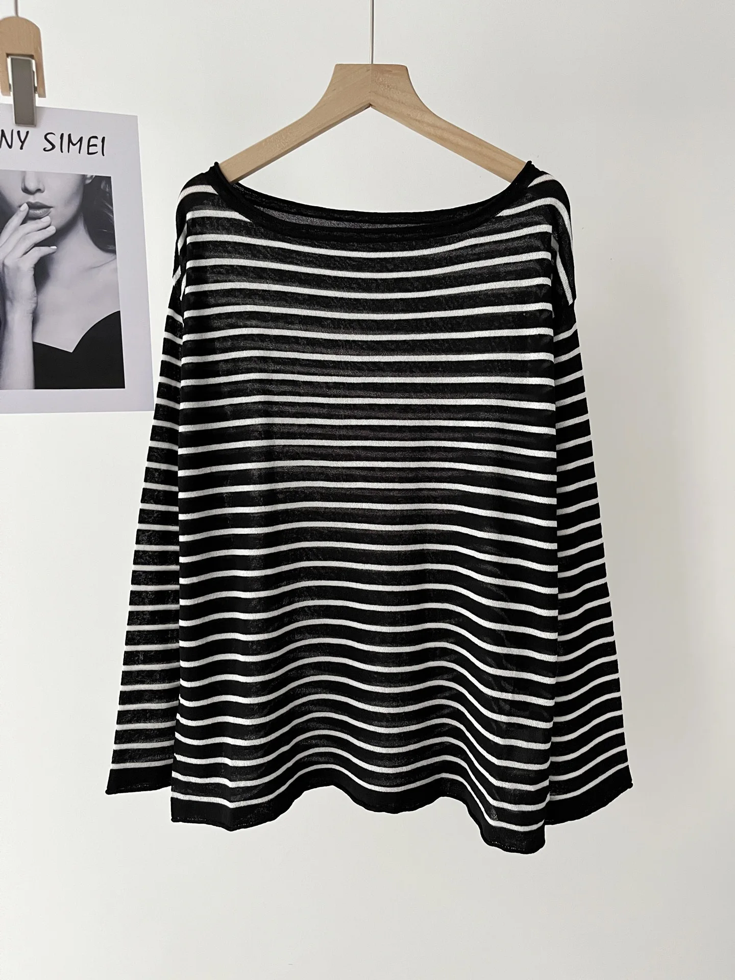 

Autumn simple and lazy versatile crew neck striped knitted sweater long-sleeved blouse T-shirt women's 51c-1061