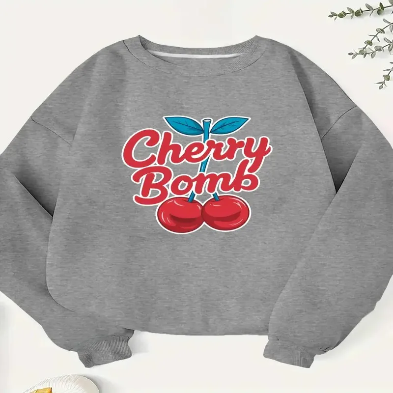 

Fall Winter Women Sweatshirt Female Plus Size Clothes Cherry Fruit Art Print Fanny Red Graphic Long Sleeve Street Style Top
