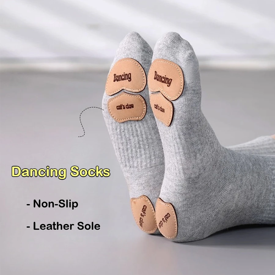 

Cat Paw Dance Sock Long Women Non-Slip Leather Sole Ballet Sock Cotton Chinese Dance Practice Socks Modern Grip Footwear Hosiery