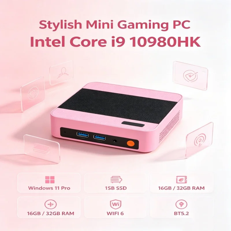 Energy-saving Core I9 10980HK Portable Mini PC, WiFi6 BT5.2, Dual Gigabit Ports, 4K Multi Display Compact Host for Office Daily