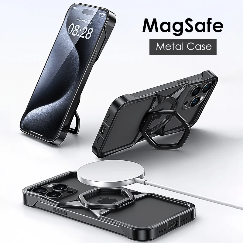 

Luxury Metal Frameless Heat Dissipation Phone Case For iPhone 15 14 Pro Max Magsafe Magnetic Wireless Charging Shockproof Cover