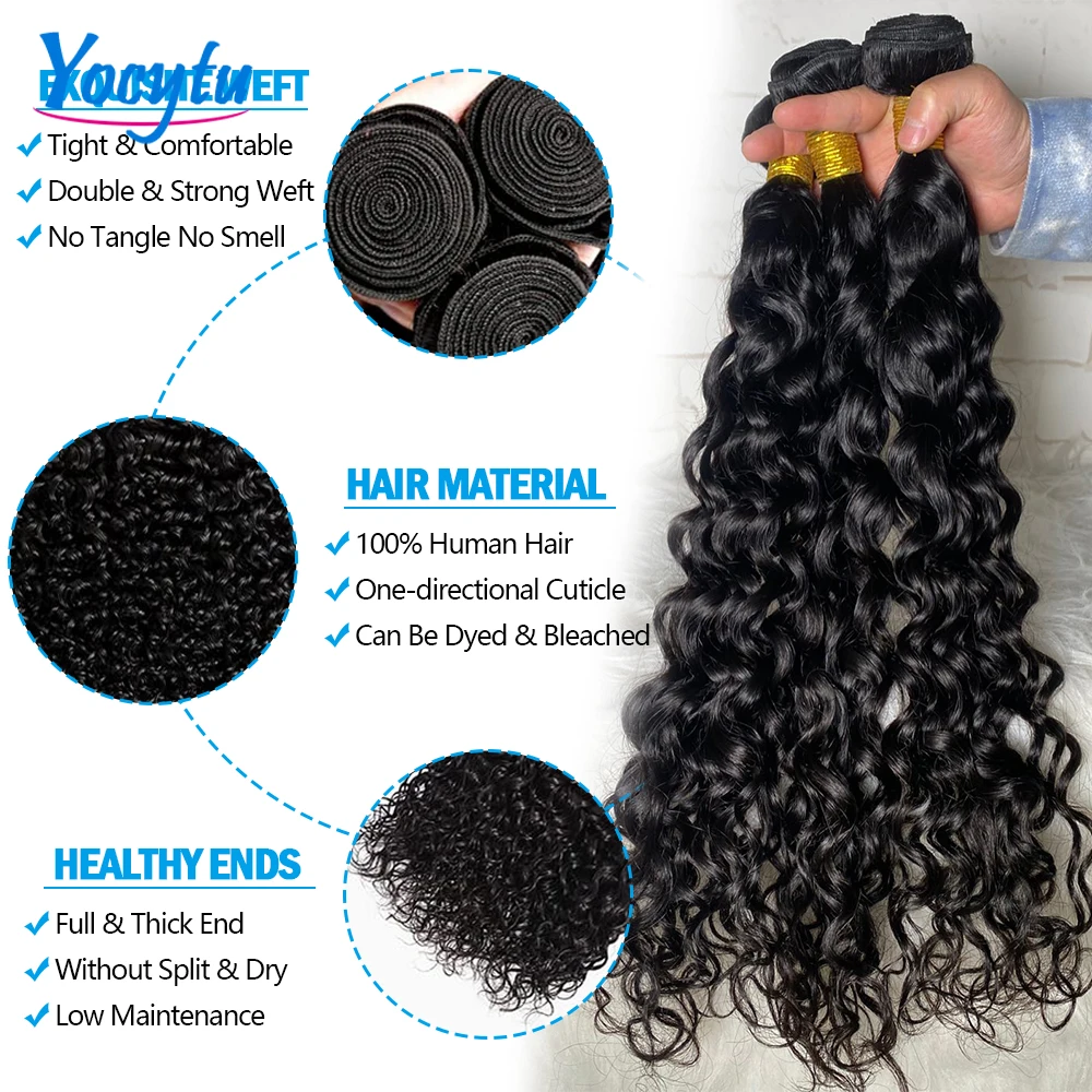 20 22 24 Pouces Water Wave Bundles Tissages Bresiliens Humains Avec Closure 4X4 Closure Cheveux Humain Mèches de Cheveux Avec Fermetures Tissage