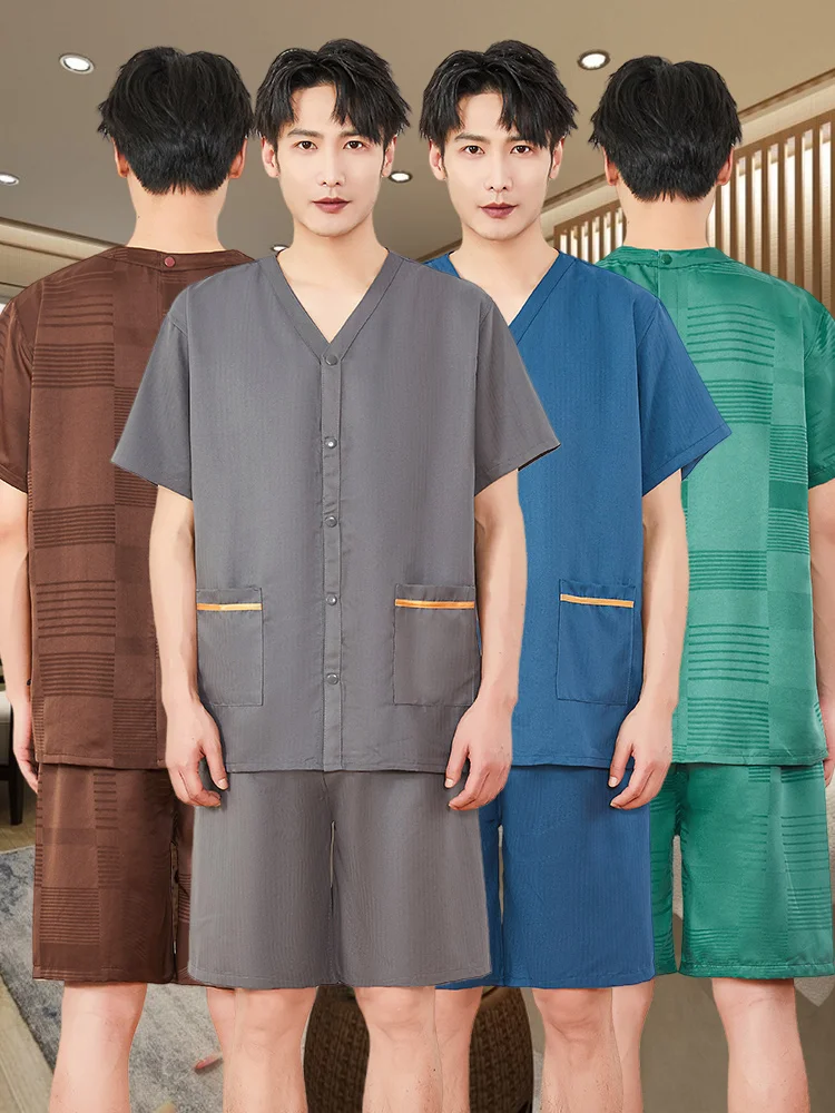 Therapeutic Back Open Massage Robe Acupuncture Herbal Medicine Scrubbing Beauty Salon Spa Polyester Fabric Recovery Clothing