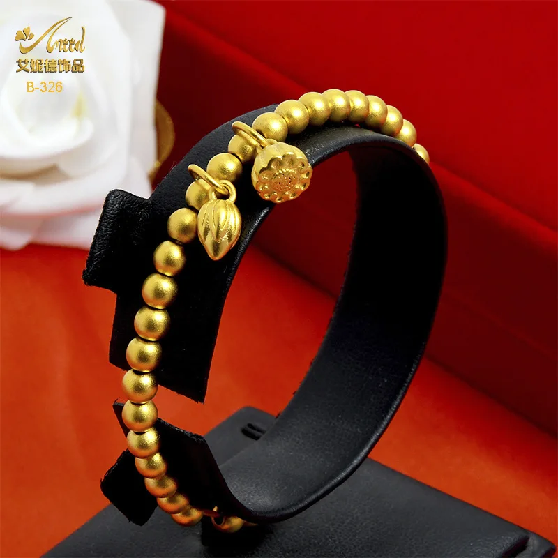 Sand gold bracelet women's two worlds are happy ancient method inheritance lotus pod bracelet lotus transfer bead brass 24K gold