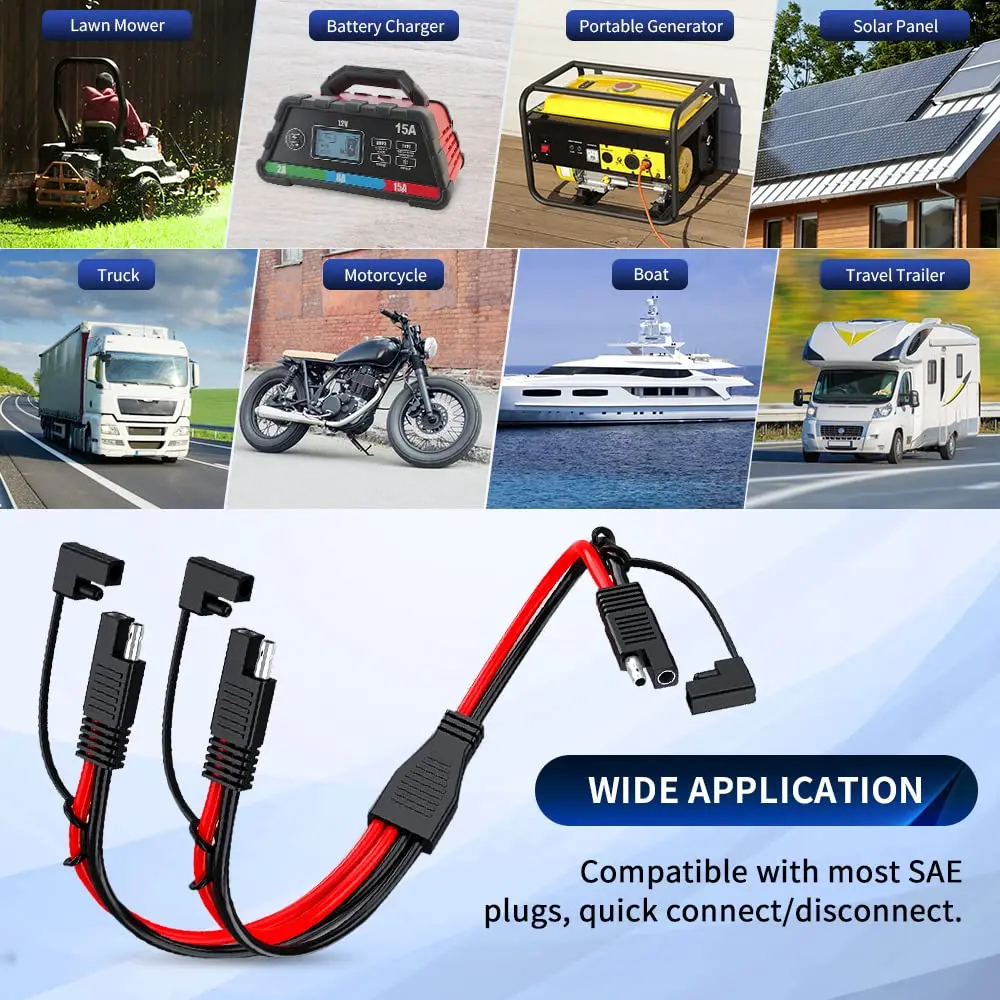 Bloopow 10AWG 1 to 2 SAE to SAE Extension Cable SAE DC Power Automotive Adapter Cable SAE Plug for Solar Panel Battery Charger
