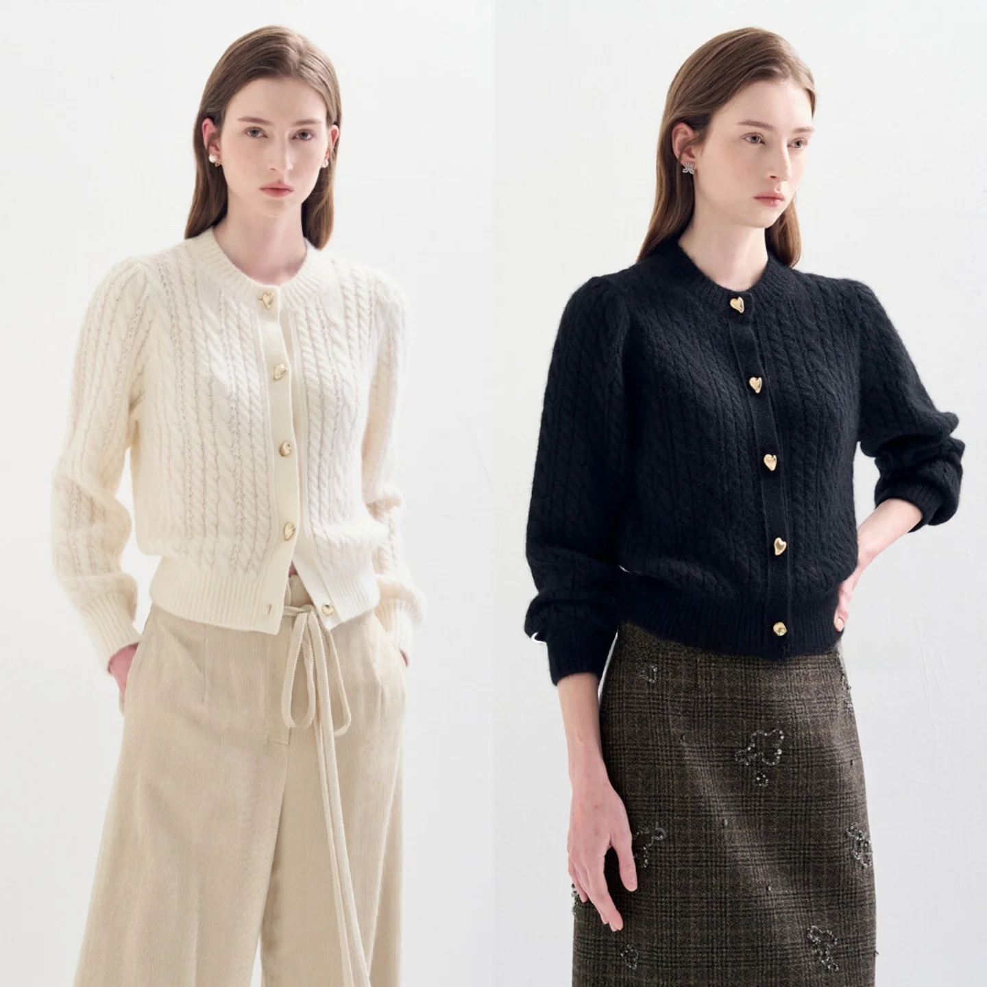 

Retro Knitted Woolen Cardigan round Ne V-Ne Slimming Sle Faionable Commute ential Ele Knitwear Women's Top