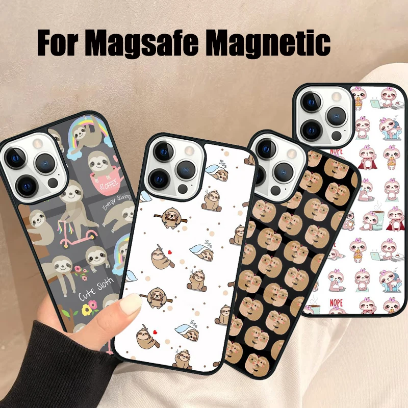 Baby Sloth Magsafe Phone Case For iPhone 16 15 14 13 12 11 Pro Max Plus Mini Mirror Wireless Magnetic Cover