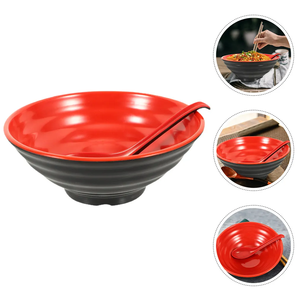 1Set Large Ramen Bowl Set Melamine Japanese Style Soup Bowl Multi Use Food Serving Dish for Noodles Rice Salad Dessert Hotel