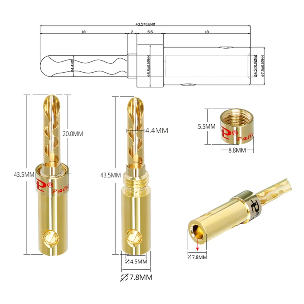 2PCS Banana Plug 4mm Copper 4K Gold Plated Connector Stereo Solderless Speaker Audio Jack Adapter Banana Connector Binding Post