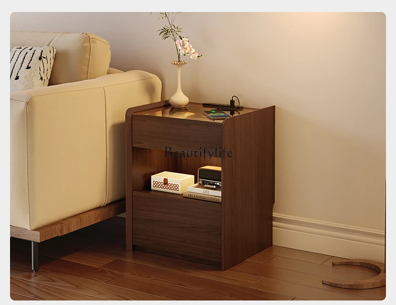 Solid wood bedside table simple modern small bedside rack with fingerprint lock