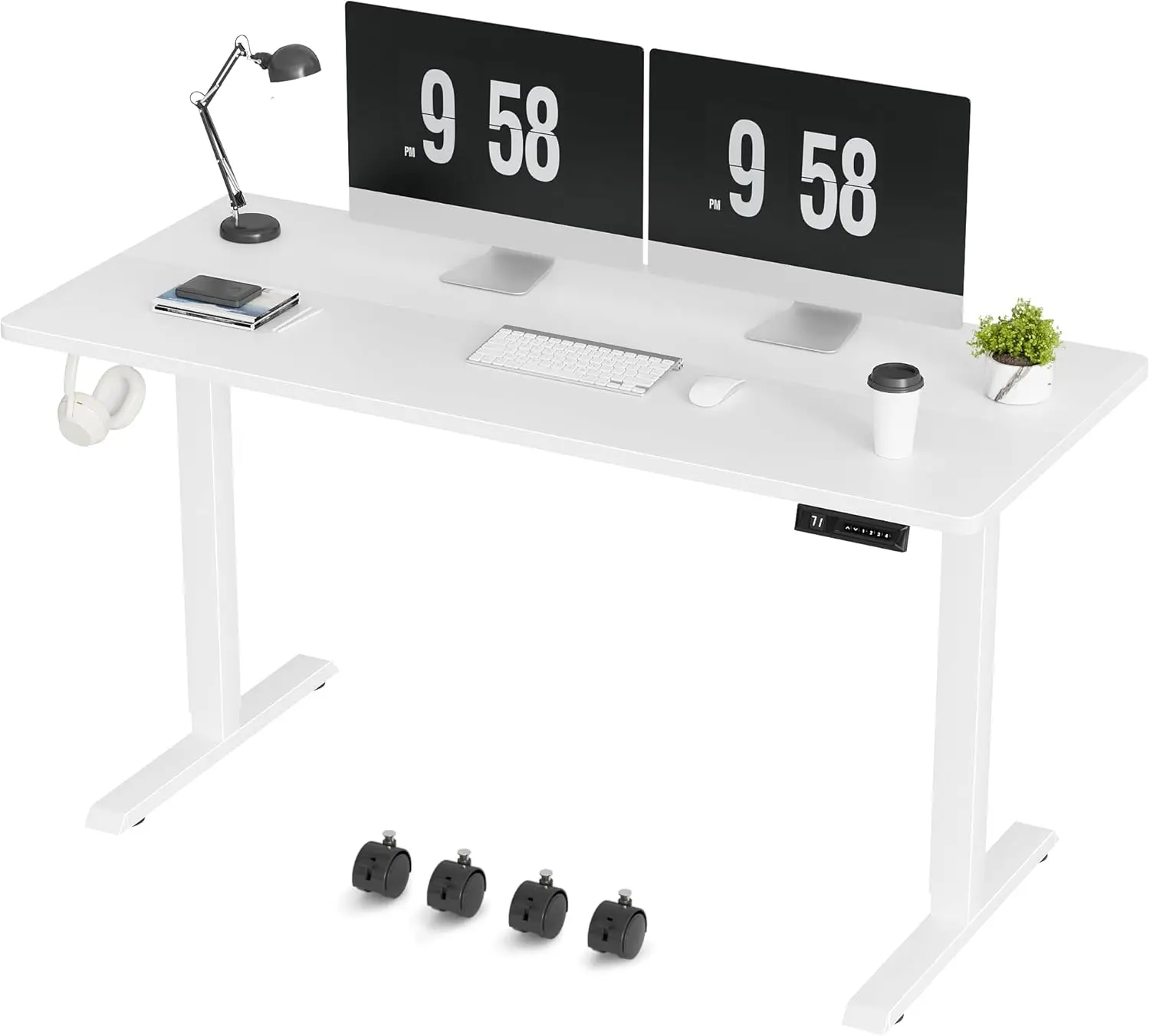 

Электрический стол Furmax, стол с регулируемой высотой 55 x 24 дюйма со съемными роликами, домашний офис