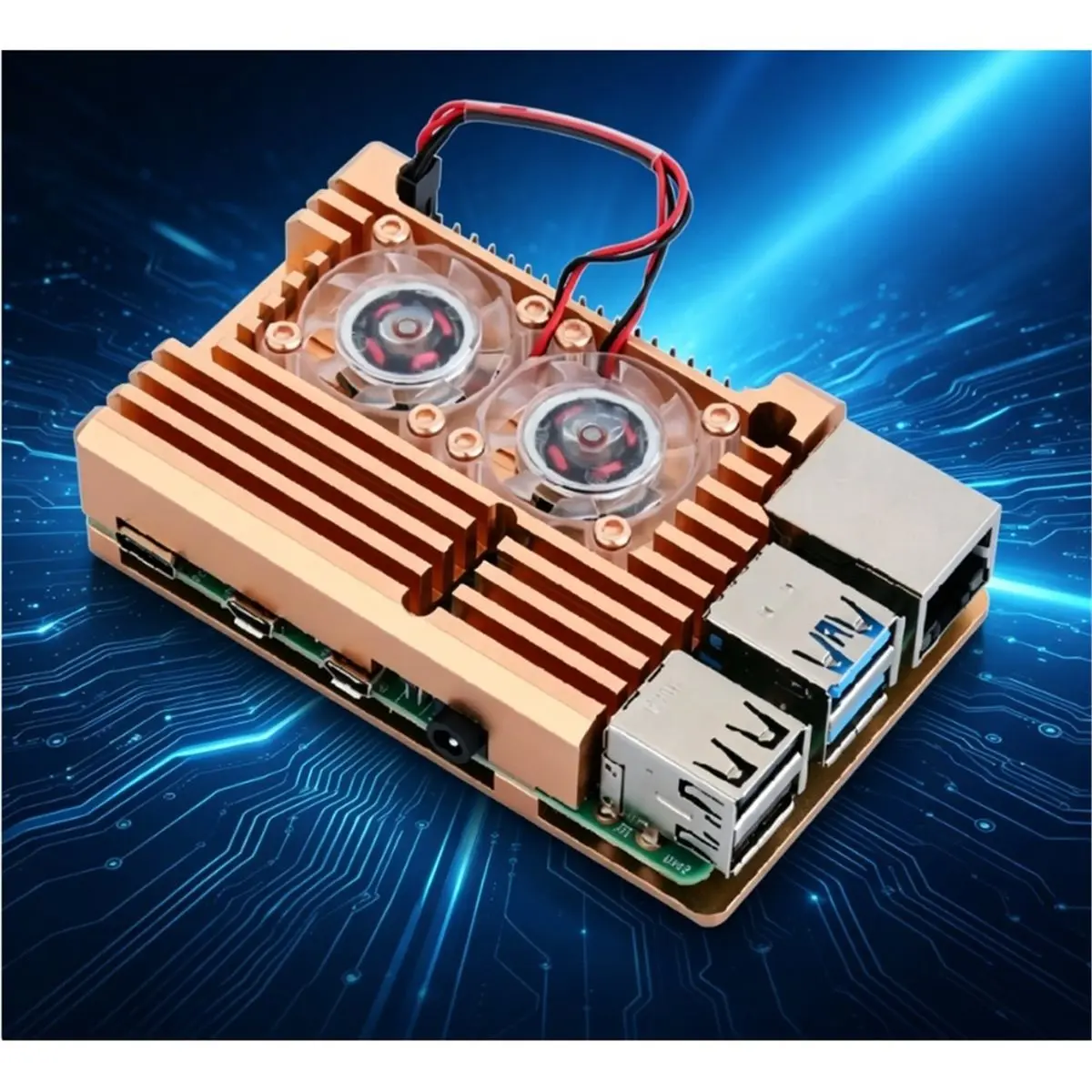 For Aluminum Case with Dual Cooling Fan Metal Shell Gold Enclosure for RPI Raspberry Pi4 Case Dual Fan