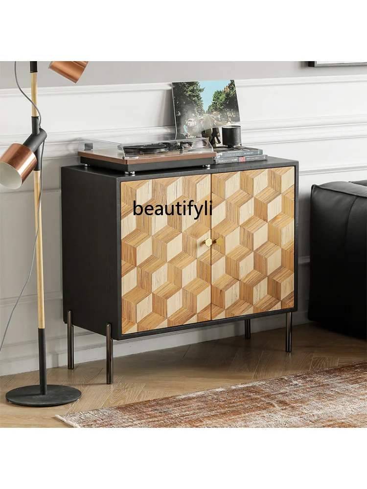 Furniture Nordic Solid Wood Sideboard Modern Minimalist Locker Living Room Wall Contrast Color Cabinet Storage Cabinet