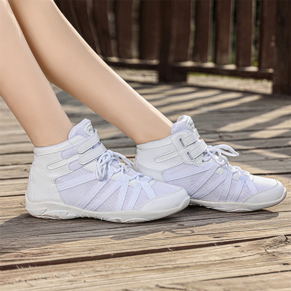 BAXINIER Girls White High Top Cheerleading Shoes Lightweight Youth Cheer Competition Sneakers Training Dance Tennis Shoes