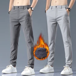 Fleece Winter Casual Pants for Men Thick Business Stretch Slim Velvet Warm Jogger Outdoors Korean Classic Plush Trousers Male