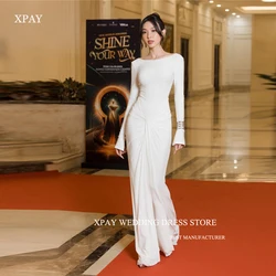 XPAY Elegant White Mermaid Evening Dresses Celebrity Dress Long Sleeves Stretch Satin Long Prom Gowns Formal Occasion Dress