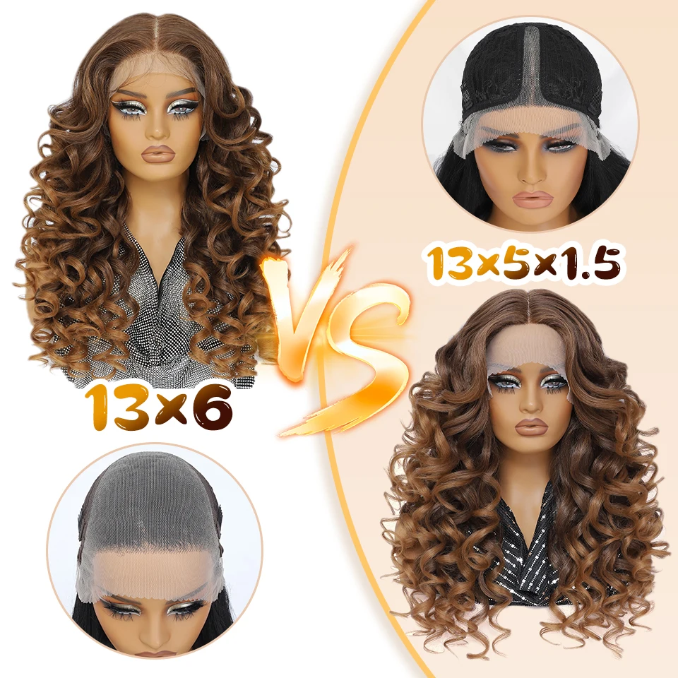 Latisha HD 13X6 Synthetic Lace Front Wigs Curly 13X5X1 Pre Plucked Lace Frontal Wig with Bangs for Women Highlight with Babyhair