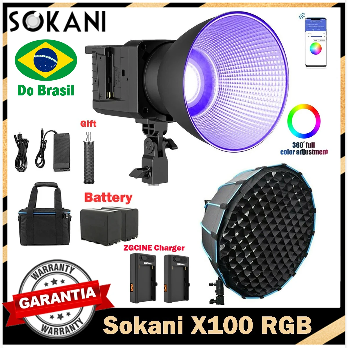 【DO BRASIL】Sokani X100 RGB LED Video Light 100W APP Control w/ Reflector Bag for Photography Video Recording Outdoor Shooting