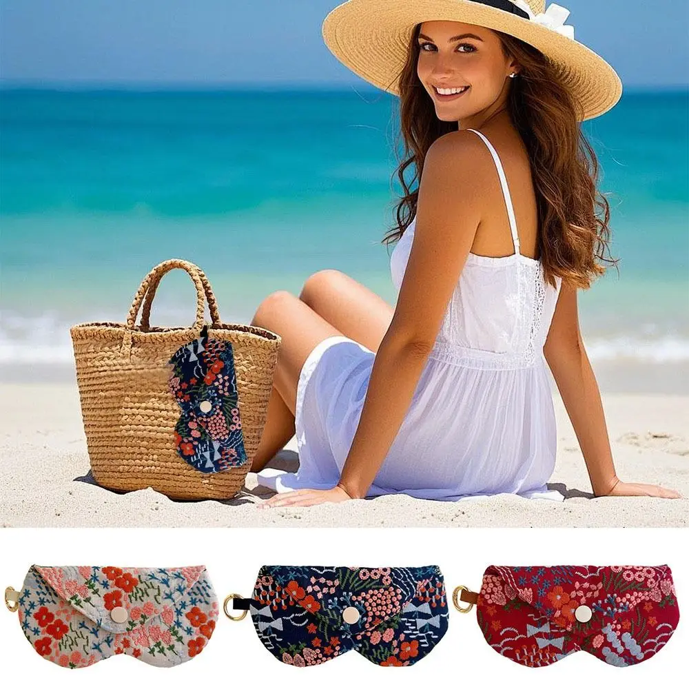 

Сумка для хранения солнцезащитных очков с вышитым цветком и брелоком, портативная сумка для солнцезащитных очков, подвесные солнцезащитные очки, аксессуары для очков