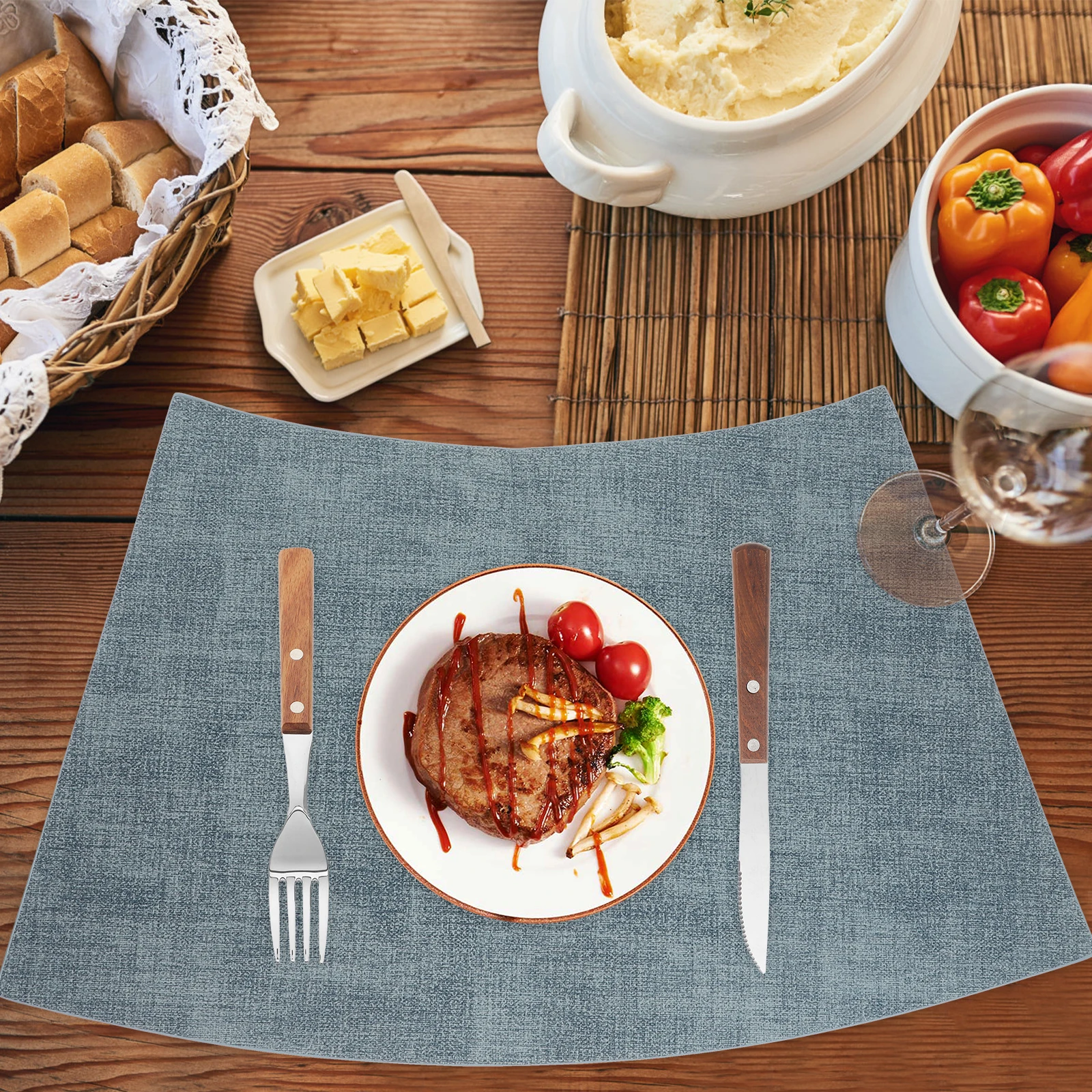 

Placemat Dining Mat Fan Shaped Anti-Oil Waterproof Heat Resistant Home Restaurant Reusable Kitchen Placemats Double