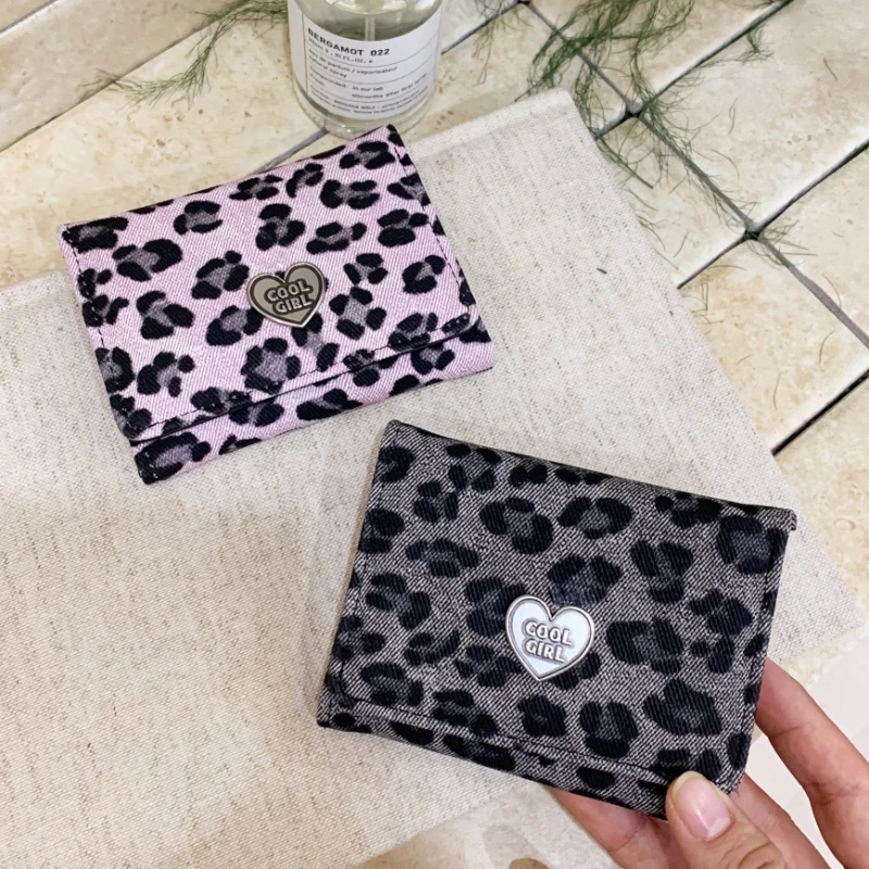 2026 Portable Leopard Print Wallet for Women Coin Pouch Texture Mini Short Square Purse Classic Korean Style Three-fold Card Bag