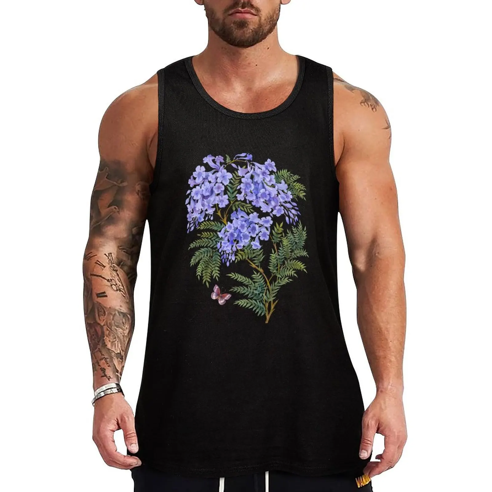 Jacaranda tree with flowers and leaves Tank Top Street Casual Tank Top Urban Sleeveless Shirt